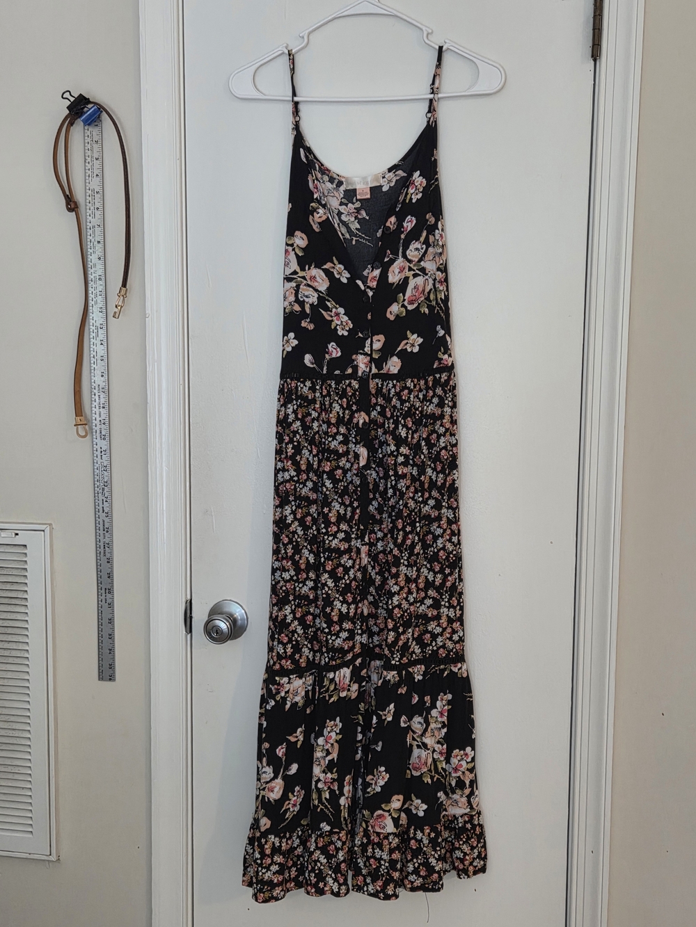 Band of Gypsies Black Floral Button-Front Midi Dress Sz M Boho Cottagecore